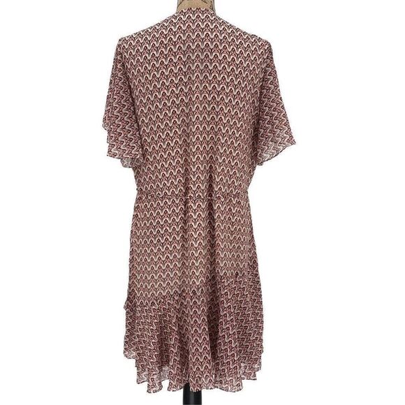 Reiss Anna Printed Flippy Dress Knee Length Short Ruffle Sleeve Women 10 Cream - Picture 6 of 10